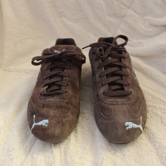 Puma Shoes - PUMA sneakers brown suede, baby blue stitching